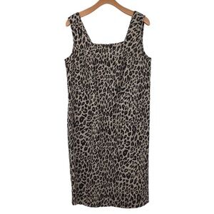 Maya Brooke Dress Womens‎ 16W Tan Black Animal Print Shift Midi
